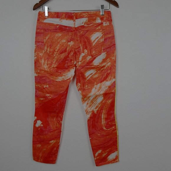 Tahari Straight Leg Jeans Women's Size 4 Orange Peach Swirl Lightweight Miranda - Picture 6 of 11